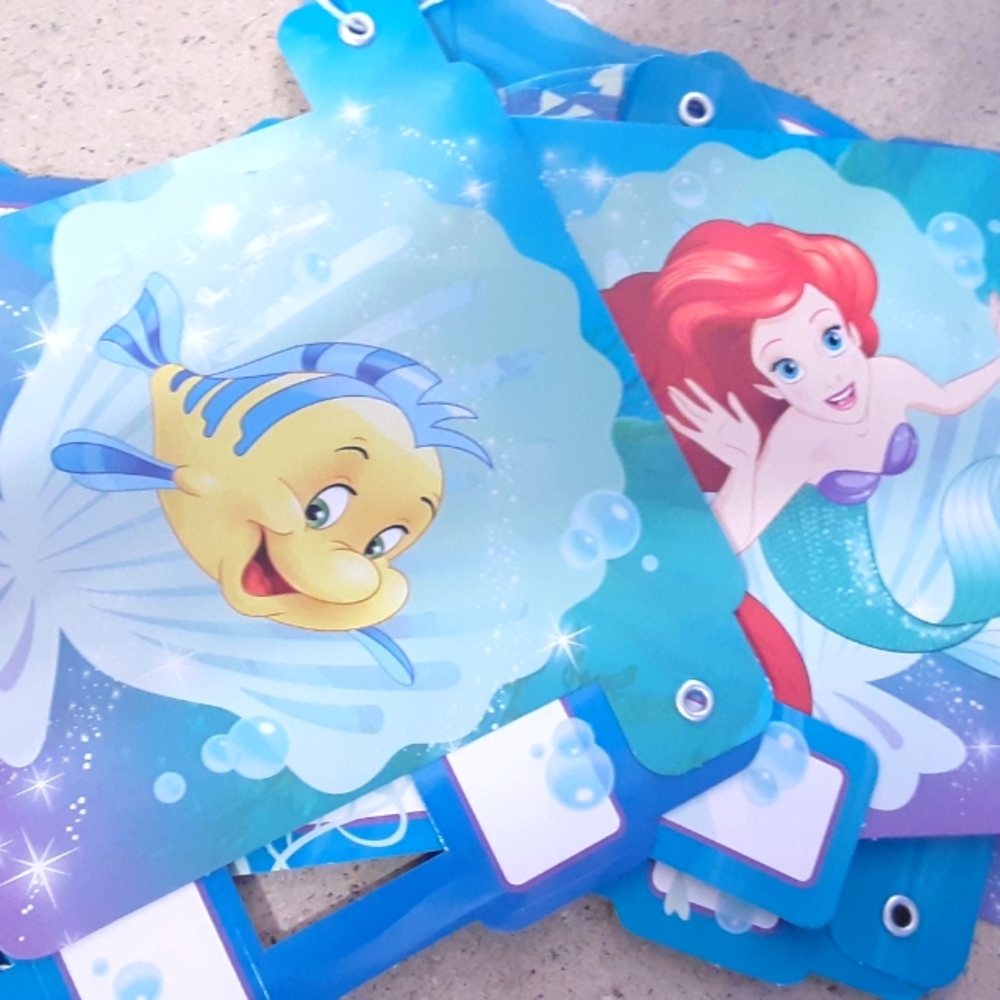 Disney Princess Happy Birthday Banner with the Little Mermaid Ariel & Flounder
